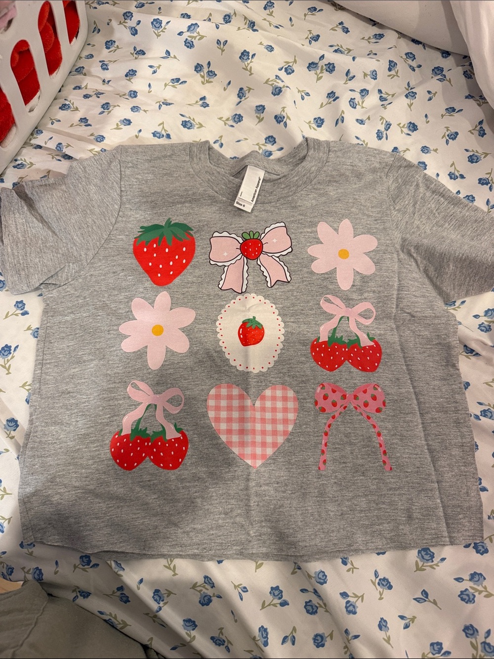 American Apparel Gray Tee with Pink & Red Strawberry Graphics